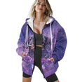thumbnail image 4 of COEQINE Women's Fashion Hoodie Oversized Long Sleeve Sweatshirts Dachshund Rose and Butterfly Purple Print Full Zipper Jacket Long Sleeve Casual Wear with Pockets, 3XL, 4 of 7
