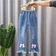 thumbnail image 2 of FAIWAD Toddler Girls Flared Jeans Elastic Waist Stretch Bow Bell Bottom Denim Pants Casual Classic Daily Wear Jeans, 2 of 8