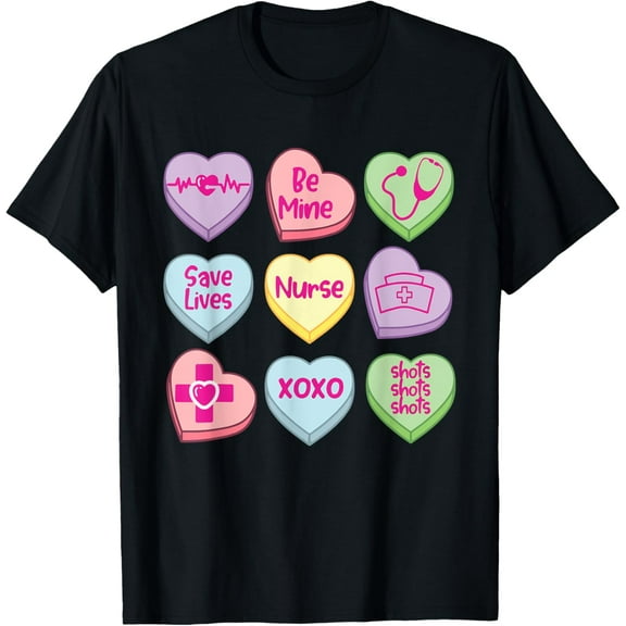 Funny Nurse Conversation Hearts Valentines Day Women Men Kid T-Shirt