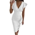 thumbnail image 5 of Loliuicca Women's Vintage Wrap V Neck Ruffle Sleeve Bodycon Midi Dress Ruched Evening Party Cocktail Pencil Formal Dress, 5 of 5