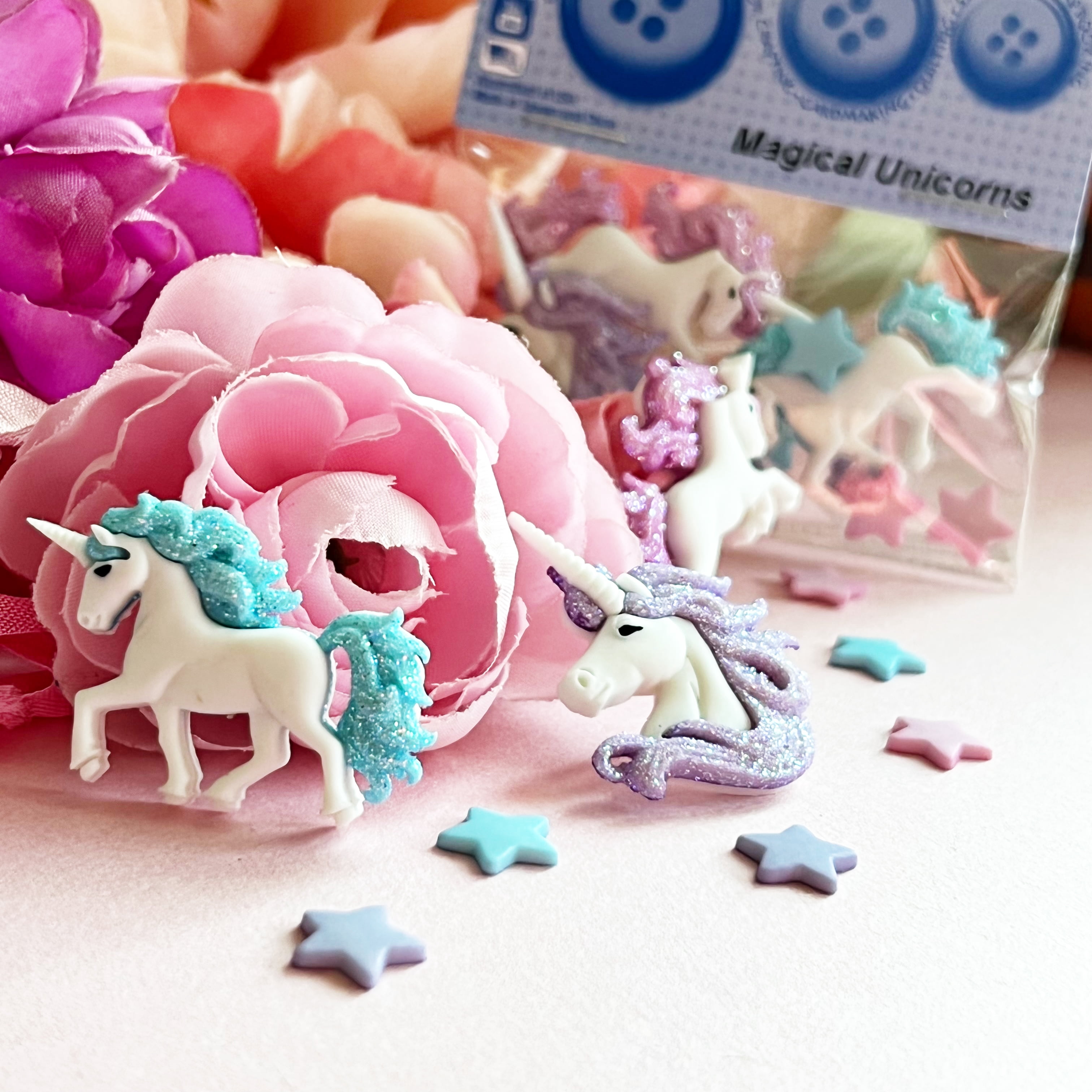 Dress It Up Buttons, Magical Unicorns, Craft & Sewing Embellishments, Plastic, Multi-Color, 3 Pcs.