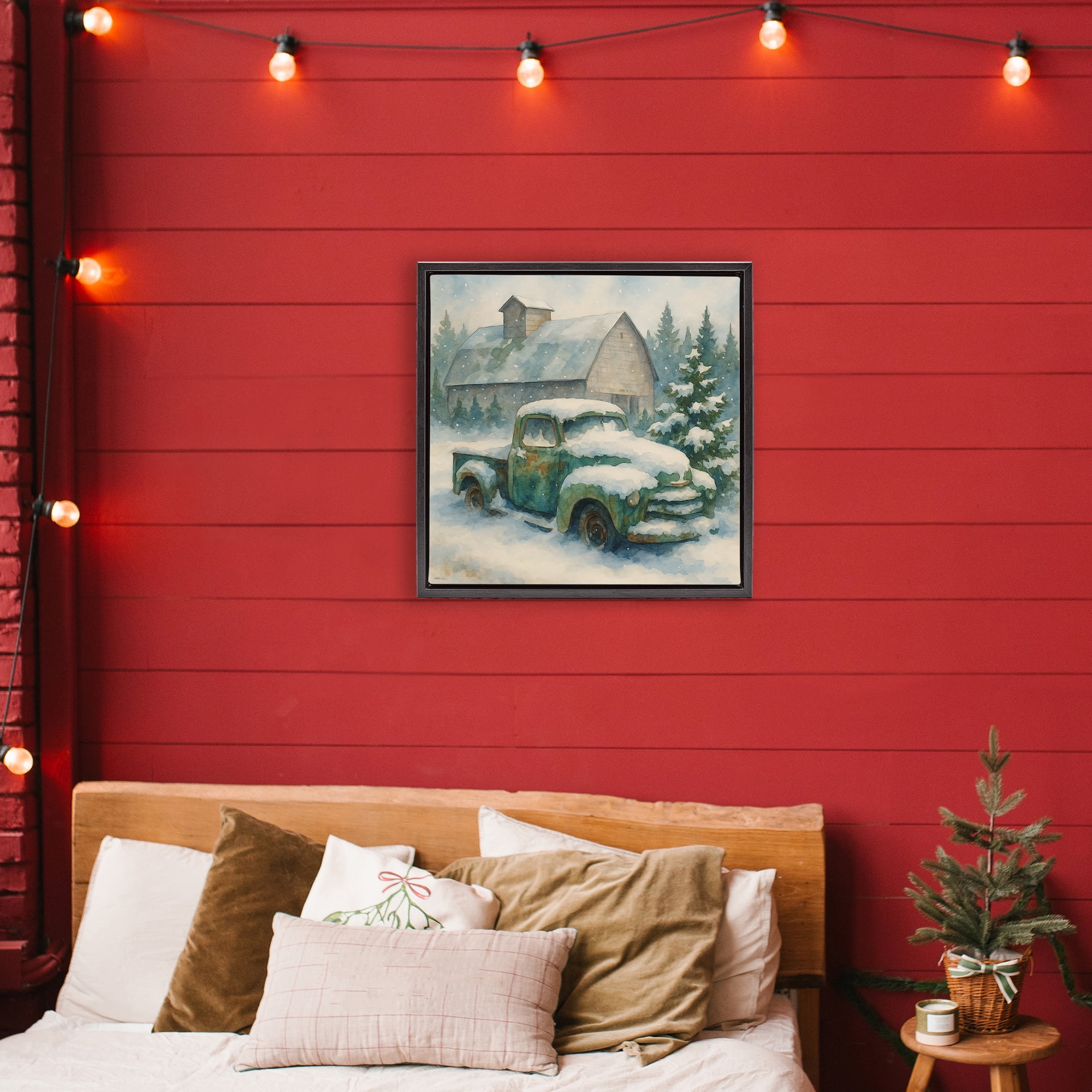 Stupell Industries Nostalgic Winter Farm Truck Black Framed Floater Canvas Wall Art, design by Antony Smith