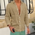 thumbnail image 2 of Asxite Mens Plus Size Tops Fall Solid Cotton Linen Button Down Long Sleeve Shirts, 2 of 5