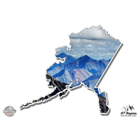 Alaska State Shape Mountain View Wilderness I Love Alaska - 8" Vinyl Sticker - For Car Laptop I-Pad - Waterproof Decal