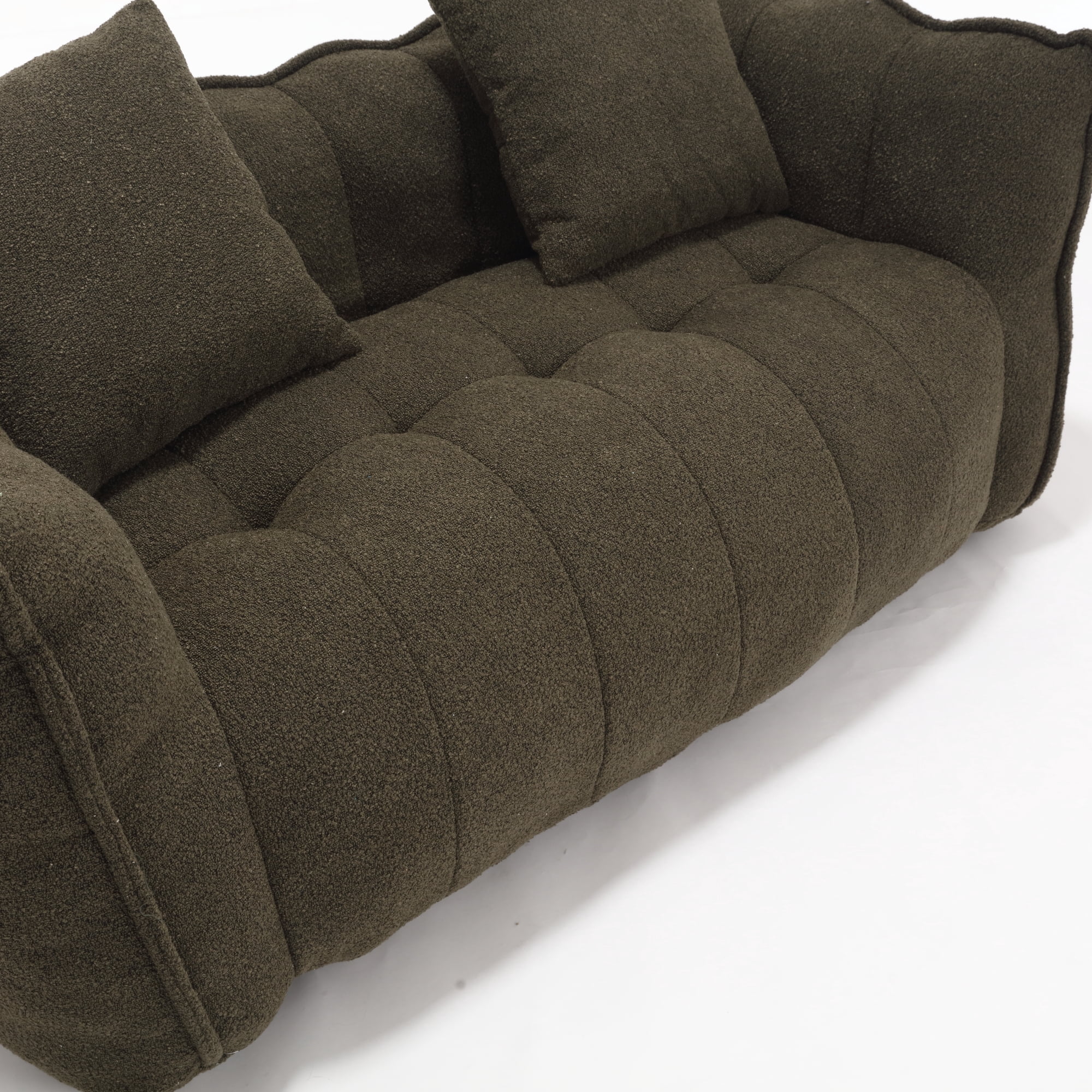 Aukfa 65" Compressed Loveseat Sofa for Living Room,No Assembly, 2 Pillow, Chenille, Olive Green