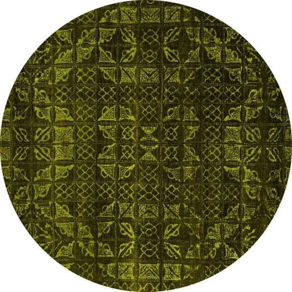 Ahgly Company Indoor Round Abstract Yellow Modern Area Rugs, 4' Round