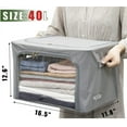 thumbnail image 2 of Clothes Storage Box Bins Stackable Foldable Organizer with Metal Frame for Clothing Bedding Shelves,Closet Container with Clear Window Zipper and Label Holder (Gray,Small-40L x3 Pack), 2 of 13