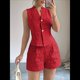 thumbnail image 5 of Conjunto de Dos Piezas de Verano para Mujer: Camiseta Sin Mangas con Botones y Pantalones Cortos de Cintura Alta. Rojo L, 5 of 8