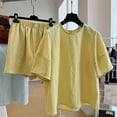 thumbnail image 5 of CHUMUD Cotton Linen Two Piece Sets for Women Summer Outfits Short Sleeve Crew Neck Tees Shorts Casual Beach Vacation, 5 of 7