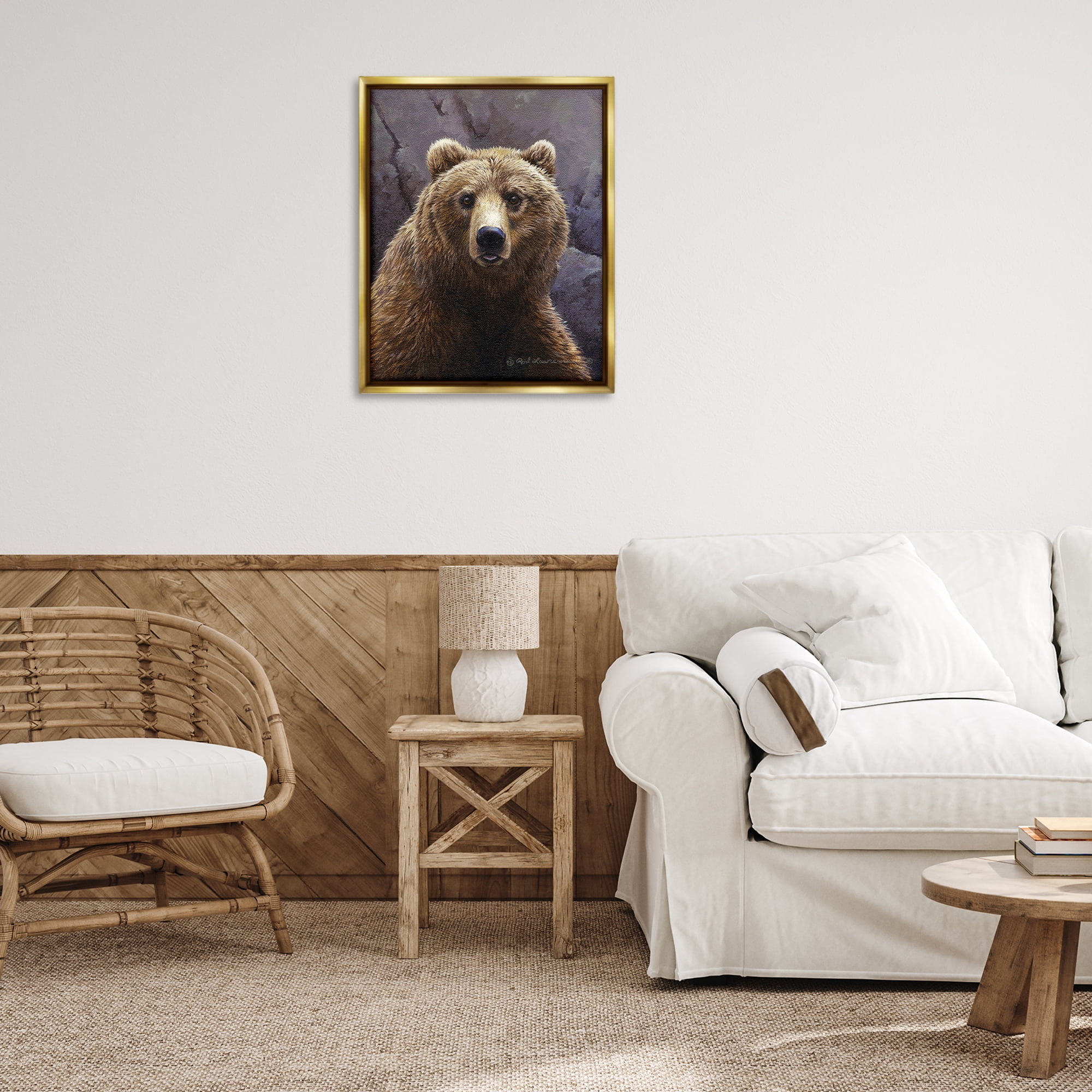 Stupell Industries Surprised Bear Portrait Animals Painting Gold Floater Framed Canvas Art Print Wall Art, 25 x 31