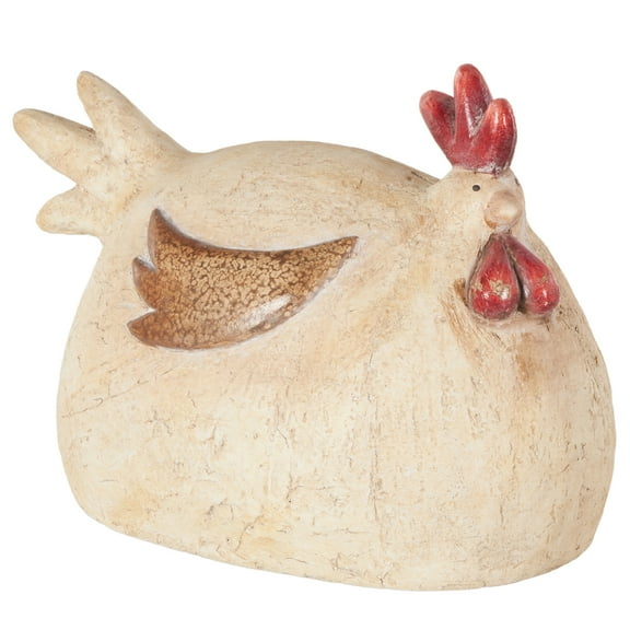 DecMode 10" Sitting Rooster Garden Sculpture with Brown and Red Accents