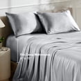 thumbnail image 6 of Bare Home Luxury Poly Satin Sheet Set for Hair and Skin, 15” Deep Pockets, Twin, Silver, 6 of 10