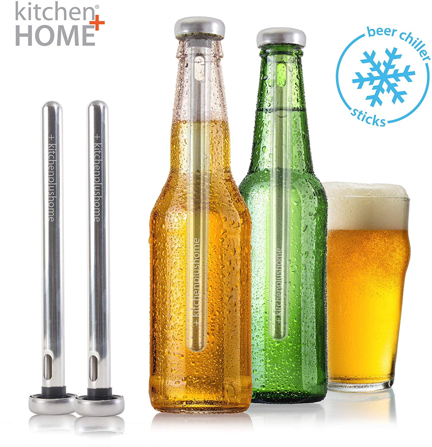 Kitchen + Home Beer Chiller Sticks - Stainless Steel Beverage Bottle Cooler  Cooling Sticks - 2 Pack