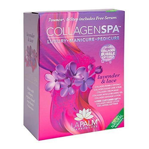 La Palm Collagen Spa Manicura y pedicura de lujo con cristales de burbujas de colágeno, lavanda y encaje (paquete de 1)