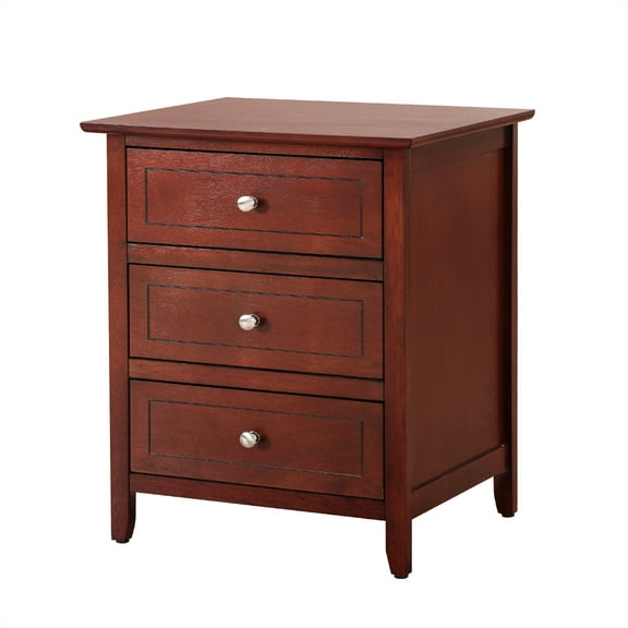 Nmkwnr 3 Drawer Nightstand, Beside Table for Living Room, Bedroom, Wine Red