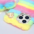 thumbnail image 4 of Compatible with iPhone 14 Pro Max Furry Case with Cute Love Heart Fuzzy Colorful Ball Pendant for Women Girls Cute Plush Case Luxury Bling Diamond Rhinestones Shockproof Protective Cover, 4 of 14