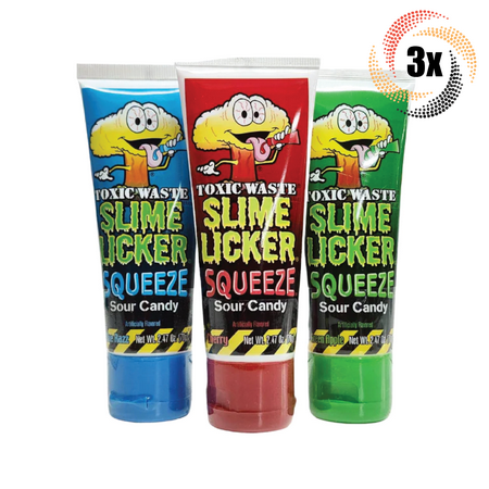 3x Tubes Toxic Waste Slime Licker Squeeze Assorted Sour Tiktok Candy | 2.47oz