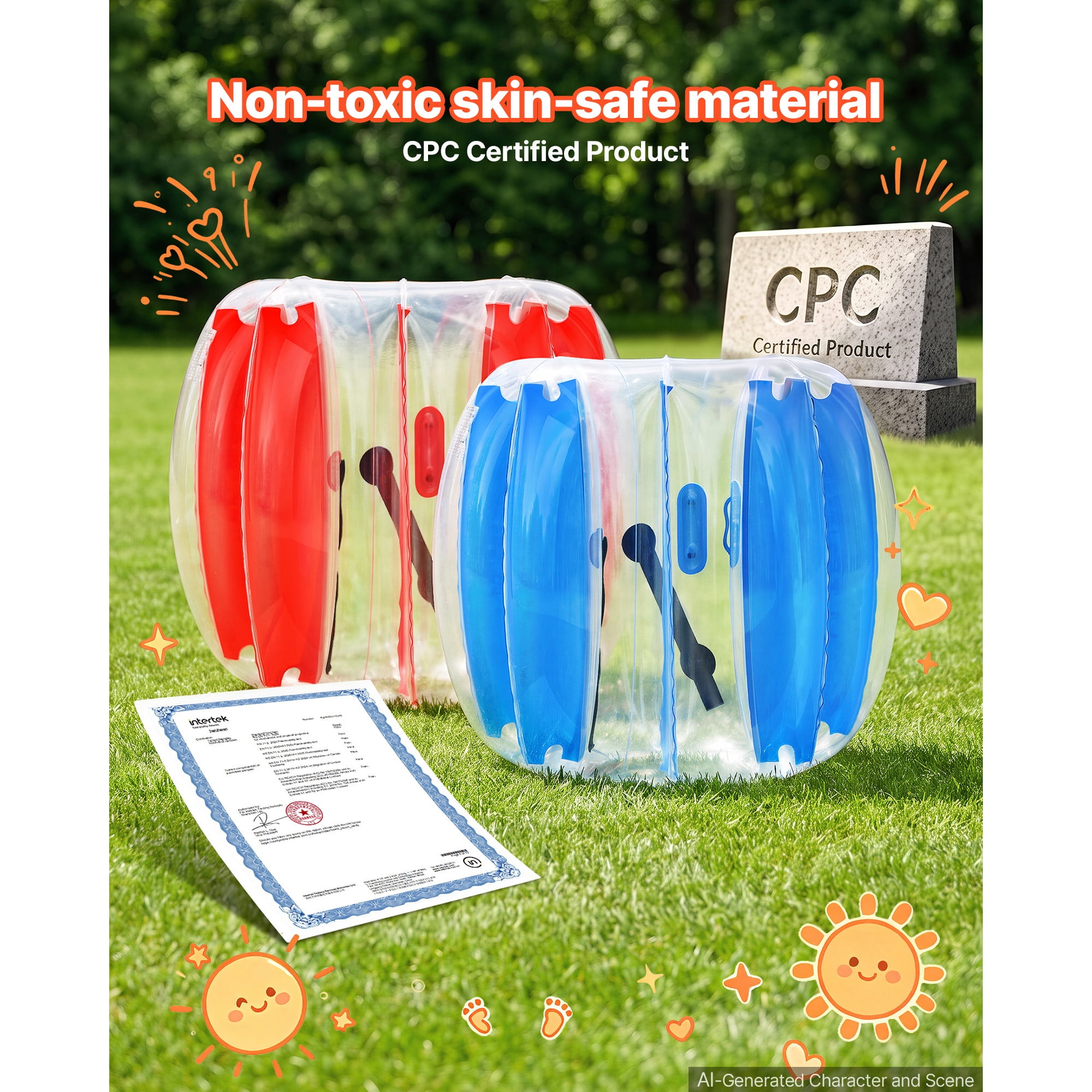 KFFKFF 2-Pack Inflatable Bumper Balls 4FT Human Bubble for Teens Blue+Red, Ideal for Outdoor Activities like Backyard Games, Camping, Picnics, Durable PVC Material, Sumo Hamster Ball with Handle