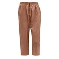 thumbnail image 4 of WIZUTIZ Linen Pants Women Summer Capris Plus Size Relaxed Baggy Wide Leg Pants Elastic Spandex Mid Rise Cropped pants Solid Drawstring Straight Leg with Pockets Beach Pants Business Beach Gold, 4 of 4