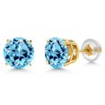 thumbnail image 3 of Gem Stone King 1.80 Ct Round 6mm Swiss Blue Topaz 14K Yellow Gold Stud Earrings for Women Men, 3 of 6