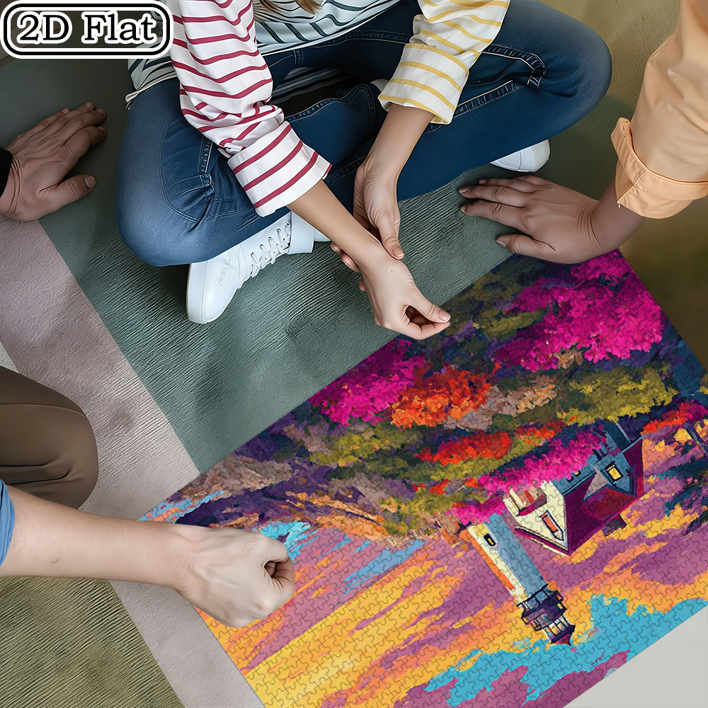 A Box of (1000pcs) Adult Puzzles, with a Gorgeous Sunset Design, Challenging, Suitable. 29.4*19.6 in