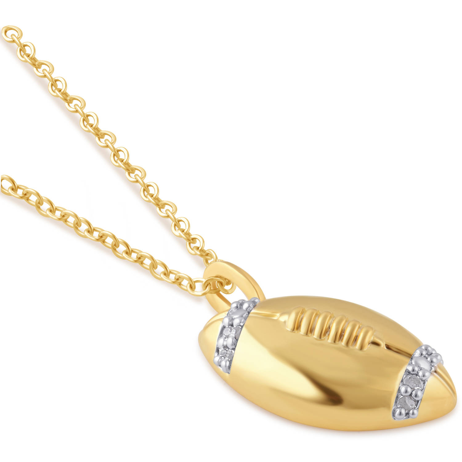 Arista Sporty Diamond Accent 14K Gold Tone American Football Pendant in Brass, 18"