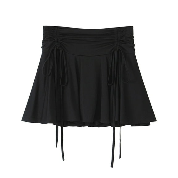 QHFBli Women Summer Bow Drawstring Mini Skirt Cute Mid Waist Skort Solid Shorts Skirts