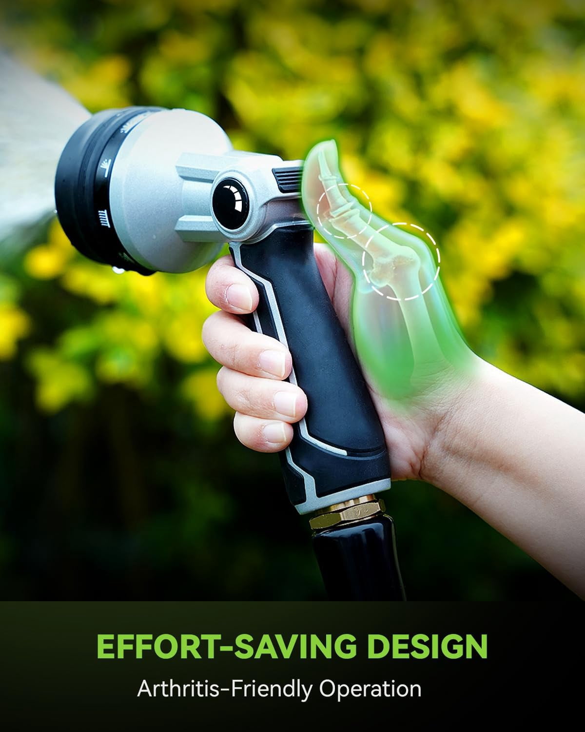 Heavy Duty Full-Metal Garden Hose Nozzle, Water Hose Nozzle Sprayer with 10 Adjustable Patterns & High Flow, Thumb Control for Flow Adjustment, Ideal for Watering, Washing, Cleaning
