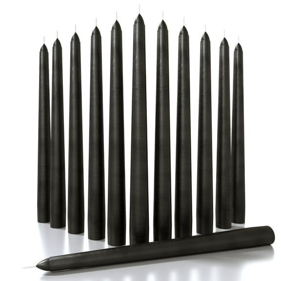 CANDWAX 12 inch Taper Candles Set of 12 - Dripless and Smokeless Candle Unscented - Slow Burning Black Tapered Candle Sticks Ideal for Any Event – Coal Black Candles