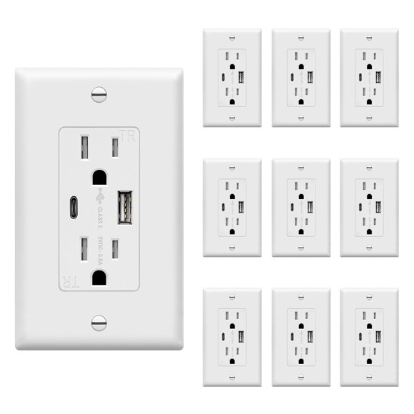 Salida USB TOPGREENER TU21536AC-W tipo C 15 A con puertos USB x10