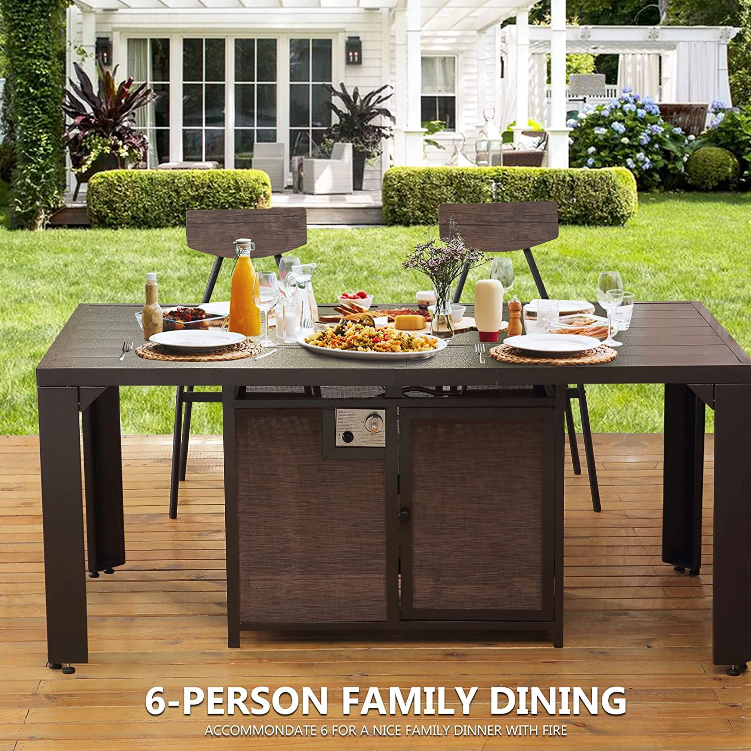 Pizzello Outdoor Dining Fire Pit Table 62.5 Rectangular Patio Propane Firetable with Lid Black Walmart