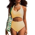 thumbnail image 3 of Women's High Waisted 2 Piece Bikini Sets Halter Swimsuits Striped Bathing Suit Summer Beach Swimwear 2026 Yellow M, 3 of 6