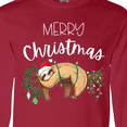 thumbnail image 4 of Inktastic Merry Christmas Cute Sloth with Santa Hat and Lights Long Sleeve T-Shirt, 4 of 5