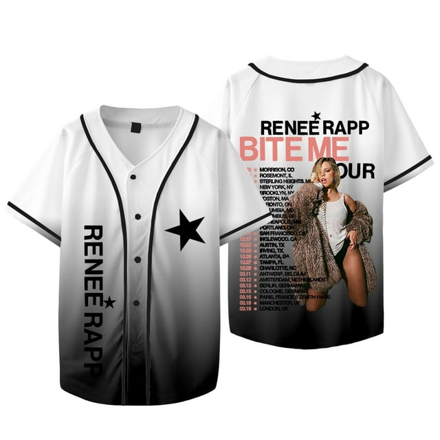 Renee Rapp Bite Me Tour 2025 Baseball Jacket Tee Women Men Fashion V-neck Short Sleeve T-shirts,Style 1,XL