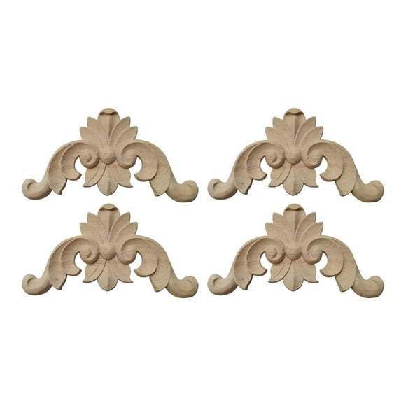 Apliques de madera Perfecl 4 piezas Marco decorativo Onlay Tallado en madera Patrón de flores 12cmx12cmx0.8cm