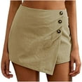 thumbnail image 2 of Aoujea Womens Shorts Women Plus Size Shorts Women's Summer Printed Five Points Solid Color Large Size Cotton Linen Pants Casual Pants Shorts Khaki on Clearance, 2 of 6