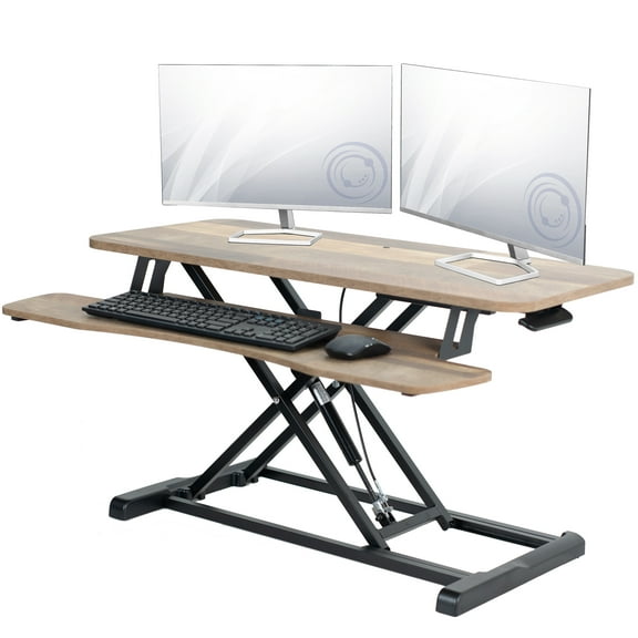 VIVO Reclaimed Wood 36" Standing Desk Monitor Riser, Sit Stand Tabletop