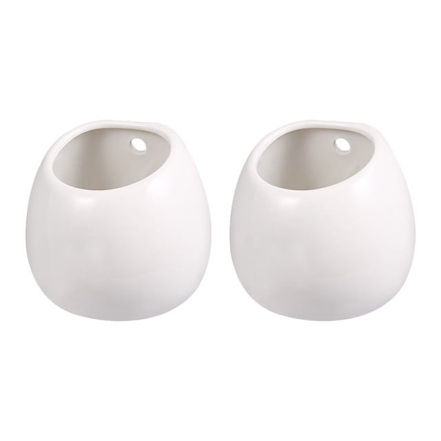 2pcs White Wall Hanging Flower Pot Ceramic Succulent Plant Potted for Home