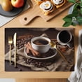 thumbnail image 2 of Hot Coffee Placemats Set of 4, Cinnamon Cafe Beans Latte Cup Rustic Vintage Placemats for Dining Table, Place Mats for Kitchen Tabletop, Waterproof Wipeable Dining Table Mats Set, 2 of 9