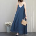 thumbnail image 4 of Fridja Robe Longue Ample Unie pour Femme à Col en V, Dos Ouvert, à Bretelles, Robe de Soirée, 4 of 9