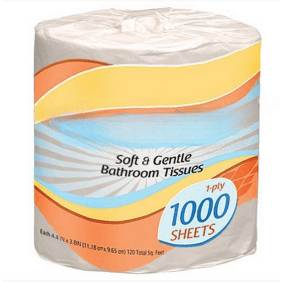EcoQuality 1 Ply Toilet Tissue Roll 1000 Sheet - Soft Toilet Bathroom Tissue Rolls (48)