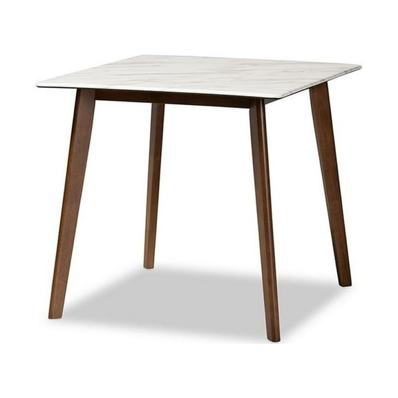 Kaylee Mid-Century Modern Transitional Wood Dining Table with Faux Marble Tabletop