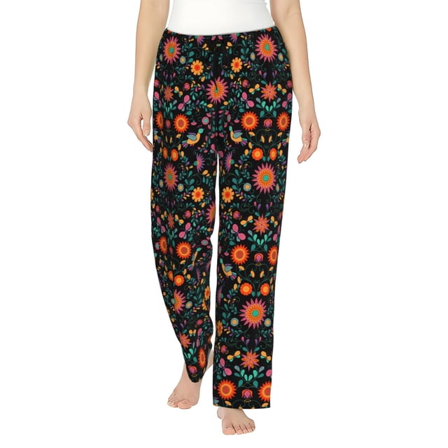 Fotbe Mexican Flower And Birds Pantalones de Pijama para Mujer, Pantalones de Dormir, Pantalones Pj con Cordón y Bolsillos-X-Large