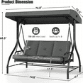 thumbnail image 2 of Pirecart 3 Seat Outdoor Porch Swing Chair with Adjustable Canopy, Removable Cushions for Garden, Poolside, Balcony, Gray, 2 of 8