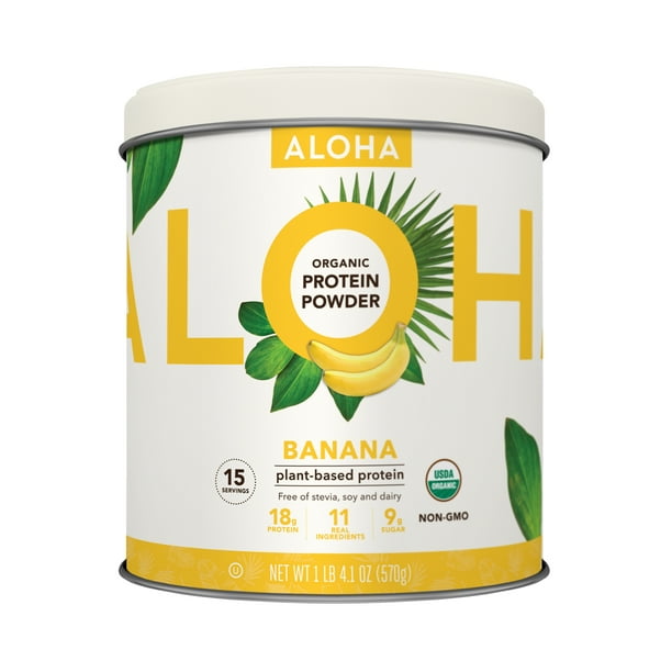 ALOHA Plant Based Protein Powder, Banana, 18g Protein, 1