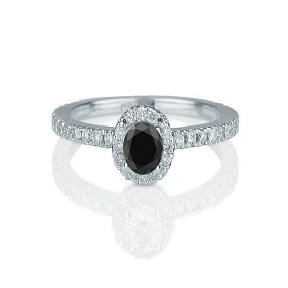 1.50 carat Round Cut Black Diamond & White Diamond Halo Engagement Ring in 10k White Gold