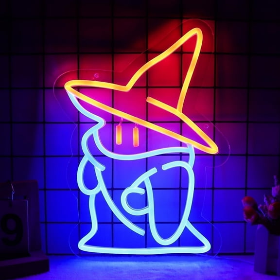 JFLLamp Black Mage Neon Signs Final Black Fantasy Mage Led Light Sign Party Masquerade Bedroom Bar Living Room Man Cave Game Room 13.8 * 10.6 inch