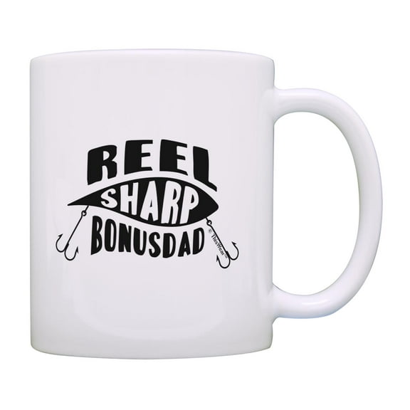 ThisWear Step Dad Appreciation Gift Reel Sharp Step Dad Fishing Lure Pun Ceramic 11oz Coffee Mug Bonus Dad