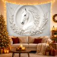 thumbnail image 3 of White Horse Bas Relief in Ornate Oval Frame, Serene Vintage for Horse Lovers, Equestrian Wall Art, Housewarming Gift, Tapestry Wall Hanging for Bedroom and Dorm, 3 of 7