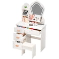 thumbnail image 6 of TidBay Makeup Vanity Desk with LED Lighted Crown-shaped Mirror, Vanity Table with 4 Drawers and Opening Shelves, Bedroom Dressing Table with Stool, 6 of 7